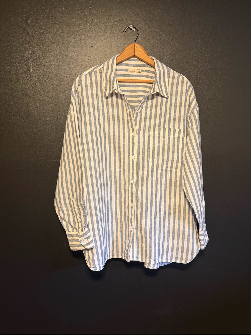 FAHERTY Laguna Linen Relaxed Button-Up Shirt Blue & White Stripe